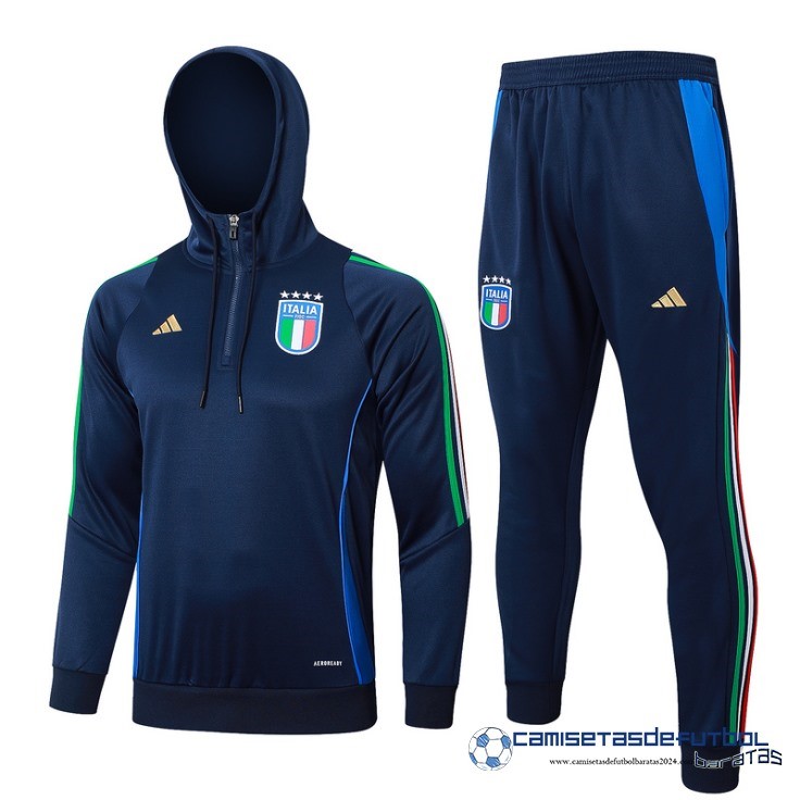 Conjunto Completo Chaqueta Con Capucha Italia Equipación 2024 Azul Marino