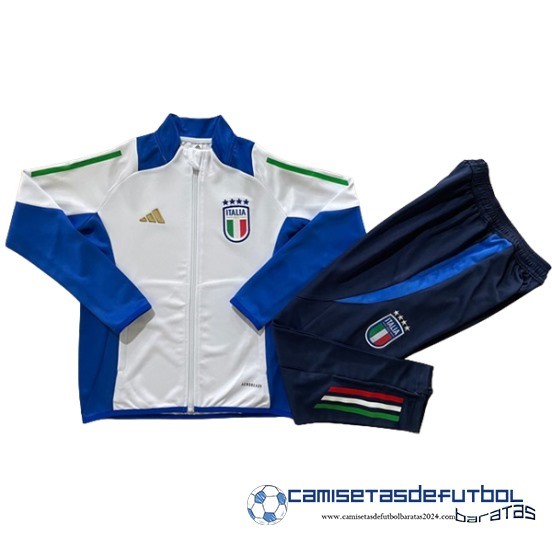 Conjunto Completo Ropa Deportiva Con Cremallera Larga Italia Equipación 2024 Blanco Azul Marino