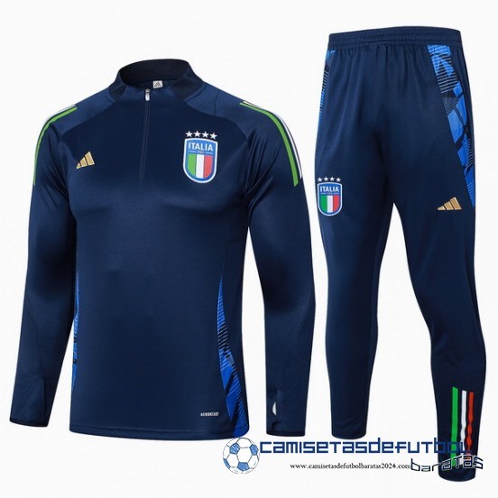 Conjunto Completo Sudadera Entrenamiento Niños Italia Equipación 2024 Azul Marino