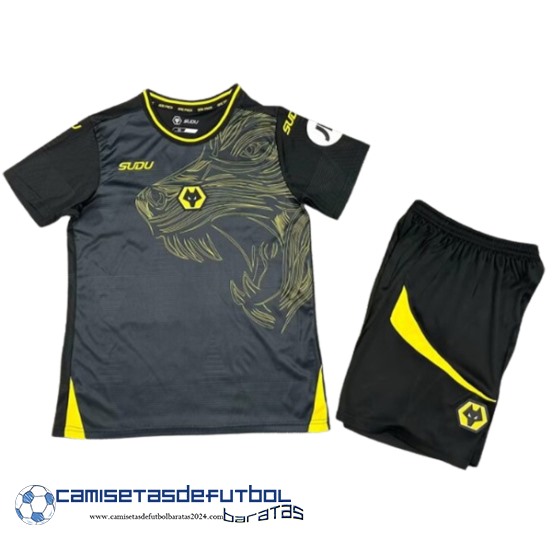 Segunda Conjunto De Niños Wolves Equipación 2024 2025 Negro